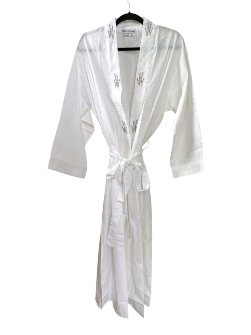 Vintage Nice n Comfy Lavender Embroidered White Cotton Kimono Robe XXL